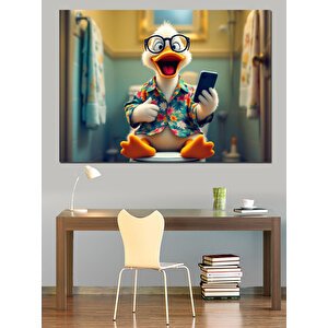 Gözlüklü Ceketli Sevimli Ördek Dekoratif Kanvas - Mdf Ahşap Tablo 100x140 cm