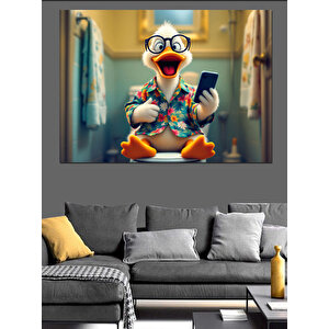 Gözlüklü Ceketli Sevimli Ördek Dekoratif Kanvas - Mdf Ahşap Tablo 100x140 cm