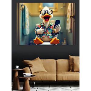 Gözlüklü Ceketli Sevimli Ördek Dekoratif Kanvas - Mdf Ahşap Tablo 100x140 cm