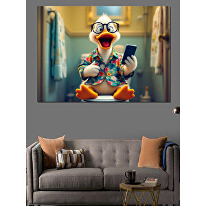 Gözlüklü Ceketli Sevimli Ördek Dekoratif Kanvas - Mdf Ahşap Tablo