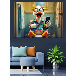 Gözlüklü Ceketli Sevimli Ördek Dekoratif Kanvas - Mdf Ahşap Tablo