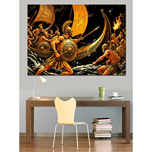 Altın Astronomi Küresi Dekoratif Kanvas - Mdf Ahşap Tablo