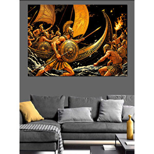 Altın Astronomi Küresi Dekoratif Kanvas - Mdf Ahşap Tablo 70x100 cm