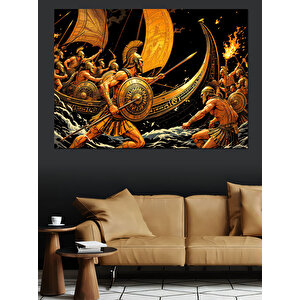 Altın Astronomi Küresi Dekoratif Kanvas - Mdf Ahşap Tablo 70x100 cm