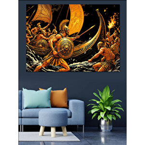 Altın Astronomi Küresi Dekoratif Kanvas - Mdf Ahşap Tablo 70x100 cm