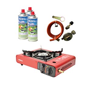 Tekli Portatif Ocak Tüp Girişli Kırmızı+dedantör Set+220gr 3 Adet