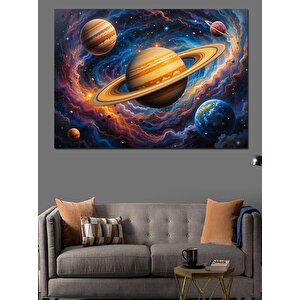 Uzayda Dönen Gezegenler Dekoratif Kanvas - Mdf Ahşap Tablo 100x140 cm