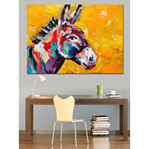 Renkli Fırça İzi Eşek Dekoratif Kanvas - Mdf Ahşap Tablo 100x140 cm
