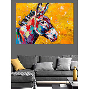 Renkli Fırça İzi Eşek Dekoratif Kanvas - Mdf Ahşap Tablo 100x140 cm