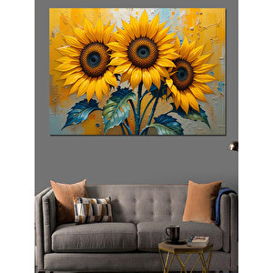 Canlı Ayçiçekleri Duvar Sanatı Dekoratif Kanvas - Mdf Ahşap Tablo 35x50 cm