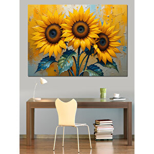 Canlı Ayçiçekleri Duvar Sanatı Dekoratif Kanvas - Mdf Ahşap Tablo 35x50 cm