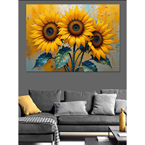 Canlı Ayçiçekleri Duvar Sanatı Dekoratif Kanvas - Mdf Ahşap Tablo