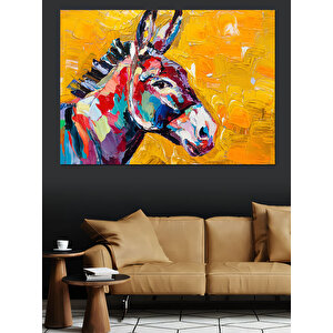 Renkli Fırça İzi Eşek Dekoratif Kanvas - Mdf Ahşap Tablo