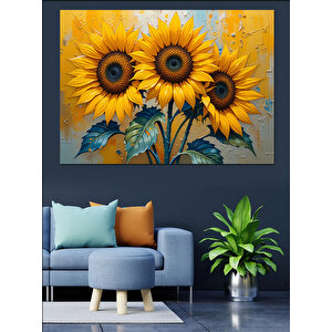 Canlı Ayçiçekleri Duvar Sanatı Dekoratif Kanvas - Mdf Ahşap Tablo 50x70 cm