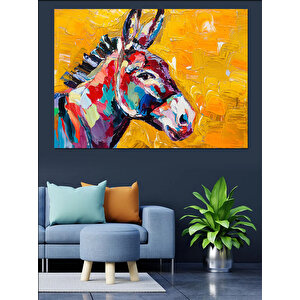 Renkli Fırça İzi Eşek Dekoratif Kanvas - Mdf Ahşap Tablo