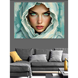 Örtülü Yeşil Gözlü Kadın Dekoratif Kanvas - Mdf Ahşap Tablo 100x140 cm
