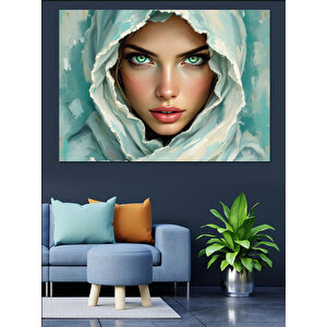 Örtülü Yeşil Gözlü Kadın Dekoratif Kanvas - Mdf Ahşap Tablo