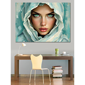Örtülü Yeşil Gözlü Kadın Dekoratif Kanvas - Mdf Ahşap Tablo 70x100 cm
