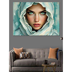 Örtülü Yeşil Gözlü Kadın Dekoratif Kanvas - Mdf Ahşap Tablo