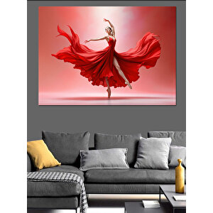 Kırmızı Elbiseli Balerin Kadın Dekoratif Kanvas - Mdf Ahşap Tablo 100x140 cm
