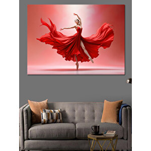 Kırmızı Elbiseli Balerin Kadın Dekoratif Kanvas - Mdf Ahşap Tablo