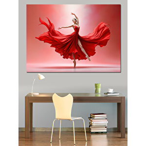 Kırmızı Elbiseli Balerin Kadın Dekoratif Kanvas - Mdf Ahşap Tablo