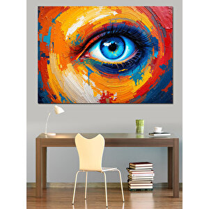 Fırça Darbeli Renkli Göz Dekoratif Kanvas - Mdf Ahşap Tablo 50x70 cm