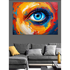 Fırça Darbeli Renkli Göz Dekoratif Kanvas - Mdf Ahşap Tablo 50x70 cm