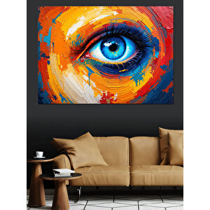 Fırça Darbeli Renkli Göz Dekoratif Kanvas - Mdf Ahşap Tablo 50x70 cm