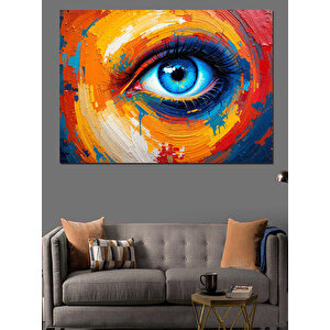 Fırça Darbeli Renkli Göz Dekoratif Kanvas - Mdf Ahşap Tablo
