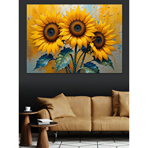 Canlı Ayçiçekleri Duvar Sanatı Dekoratif Kanvas - Mdf Ahşap Tablo
