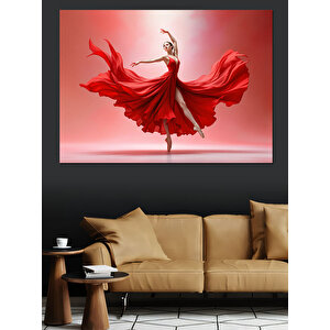 Kırmızı Elbiseli Balerin Kadın Dekoratif Kanvas - Mdf Ahşap Tablo 70x100 cm