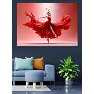 Kırmızı Elbiseli Balerin Kadın Dekoratif Kanvas - Mdf Ahşap Tablo 70x100 cm