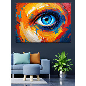 Fırça Darbeli Renkli Göz Dekoratif Kanvas - Mdf Ahşap Tablo