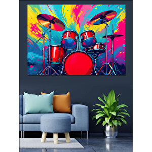 Renkli Patlamalı Bateri Seti Dekoratif Kanvas - Mdf Ahşap Tablo