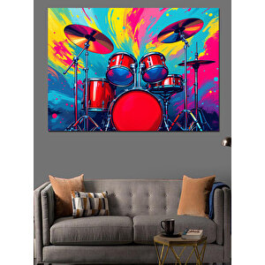 Renkli Patlamalı Bateri Seti Dekoratif Kanvas - Mdf Ahşap Tablo