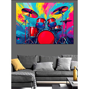 Renkli Patlamalı Bateri Seti Dekoratif Kanvas - Mdf Ahşap Tablo 50x70 cm