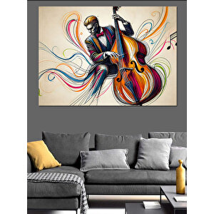 Renkli Kontrbas Çalan Adam Dekoratif Kanvas - Mdf Ahşap Tablo