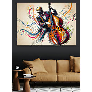 Renkli Kontrbas Çalan Adam Dekoratif Kanvas - Mdf Ahşap Tablo