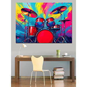 Renkli Patlamalı Bateri Seti Dekoratif Kanvas - Mdf Ahşap Tablo 25x35 cm