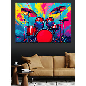 Renkli Patlamalı Bateri Seti Dekoratif Kanvas - Mdf Ahşap Tablo 25x35 cm