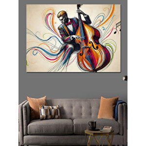 Renkli Kontrbas Çalan Adam Dekoratif Kanvas - Mdf Ahşap Tablo 100x140 cm
