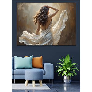 Beyaz Elbiseli Rüzgarlı Kadın Dekoratif Kanvas - Mdf Ahşap Tablo 35x50 cm