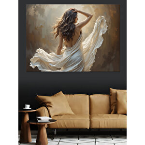 Beyaz Elbiseli Rüzgarlı Kadın Dekoratif Kanvas - Mdf Ahşap Tablo