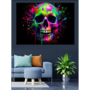 Boya Sıçramalı Kafatası Dekoratif Kanvas - Mdf Ahşap Tablo
