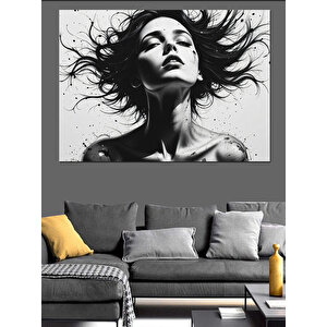 Siyah Beyaz Rüzgarlı Kadın Dekoratif Kanvas - Mdf Ahşap Tablo
