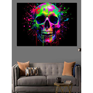 Boya Sıçramalı Kafatası Dekoratif Kanvas - Mdf Ahşap Tablo 50x70 cm