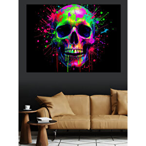 Boya Sıçramalı Kafatası Dekoratif Kanvas - Mdf Ahşap Tablo