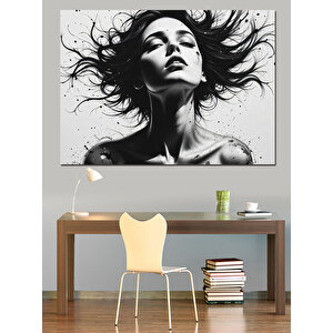 Siyah Beyaz Rüzgarlı Kadın Dekoratif Kanvas - Mdf Ahşap Tablo