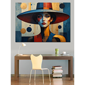 Soyut Renkli Şapkalı Kadın Dekoratif Kanvas - Mdf Ahşap Tablo 35x50 cm